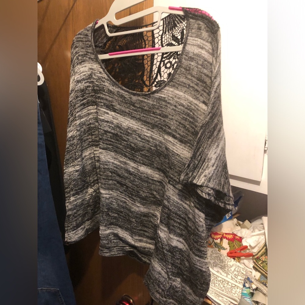 Bongo Poncho Sweater w/Crocheted Lace-  787 $20 or $15 w/offer